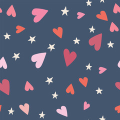 handdrawn seamless pattern with hearts and stars. Perfect for romantic design
