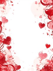 Romantic Frame with Red and Pink Hearts Ribbons on White Transparent Background Presentation Design