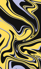 A vibrant, abstract background with a swirling, marbled pattern in yellow, black, and lavender.