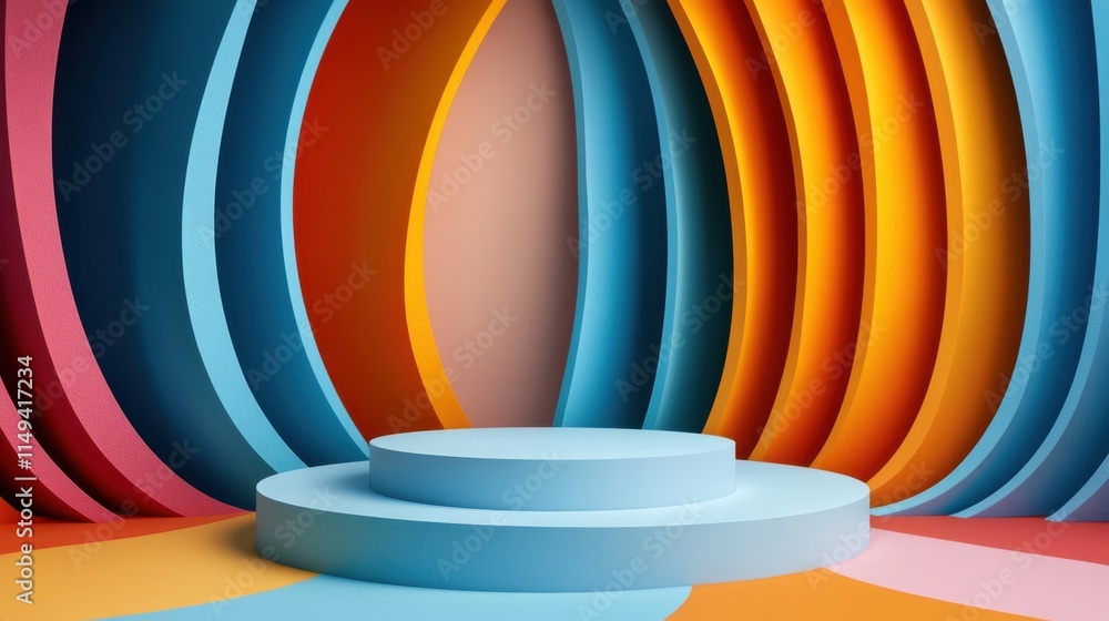 Poster vibrant abstract display stage with colorful curved background