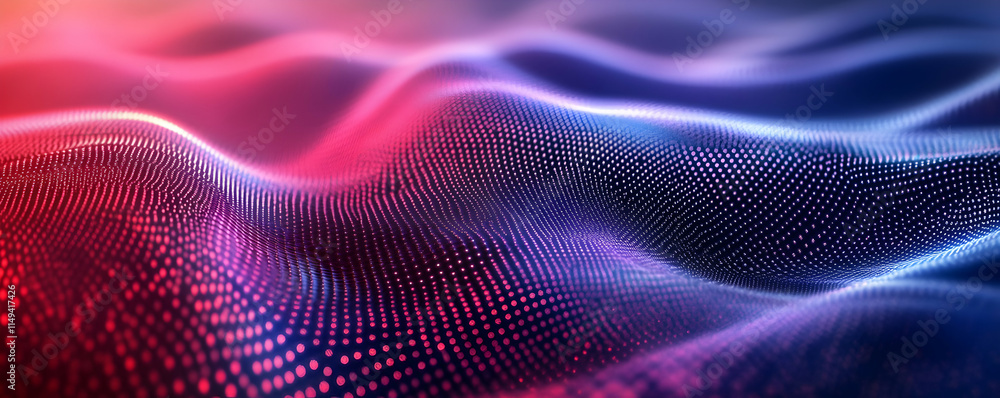 Poster abstract digital waves with a vibrant, colorful gradient and dot patterns.