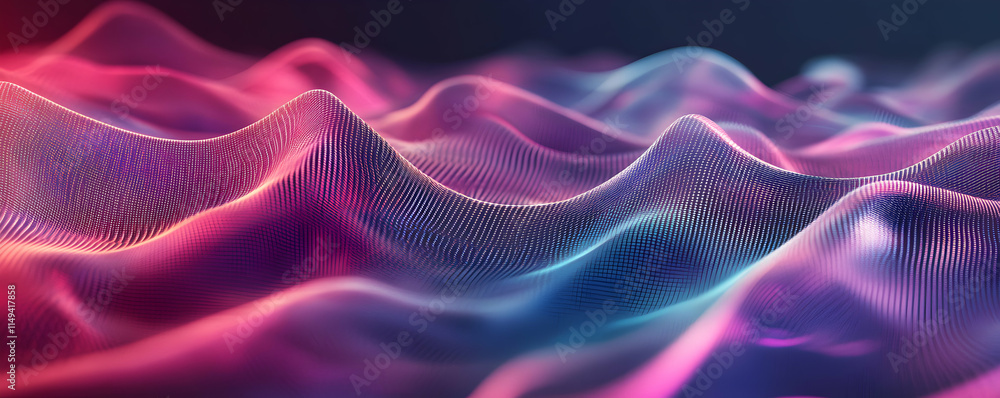 Poster abstract waves in vibrant colors creating a dynamic digital landscape.