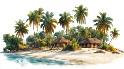 beach with palm trees and sky on white background