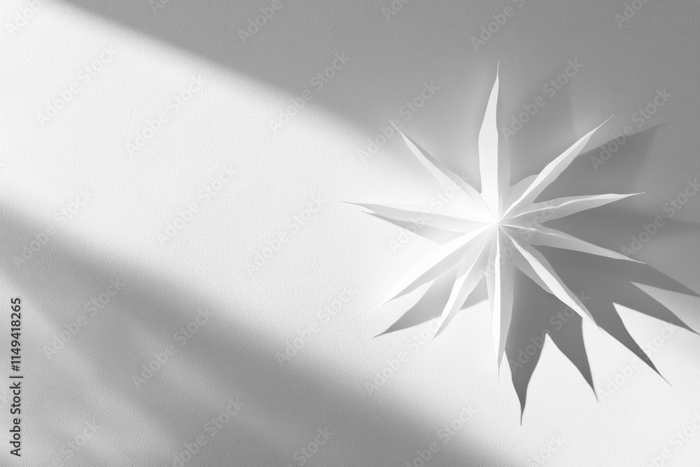 Poster Paper star with sharp edges and shadows on white surface.