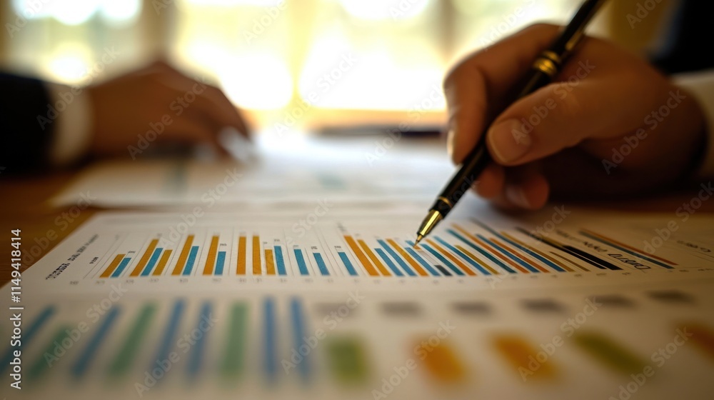 Poster person analyzing graphs with pen in hand.