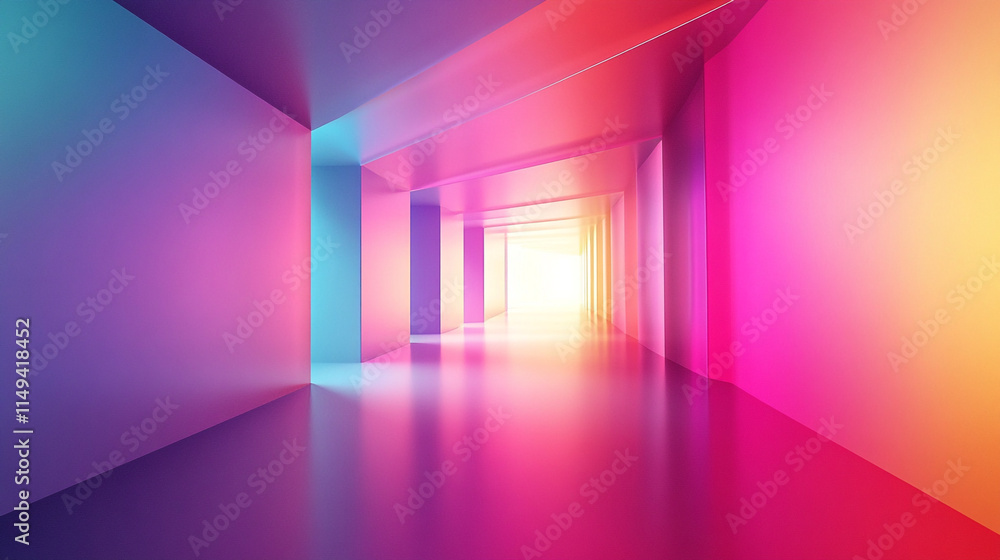 Poster colorful abstract corridor with vibrant lights creating a stunning visual effect in a modern space