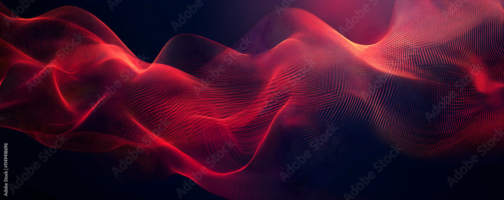 Poster abstract waves of red and purple light creating a dynamic visual effect.