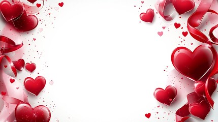 Elegant Frame with Red and Pink Hearts Ribbons and Love Themed Background Design