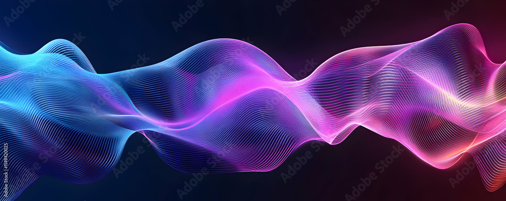 Poster abstract wave design with vibrant colors representing sound or data flow.