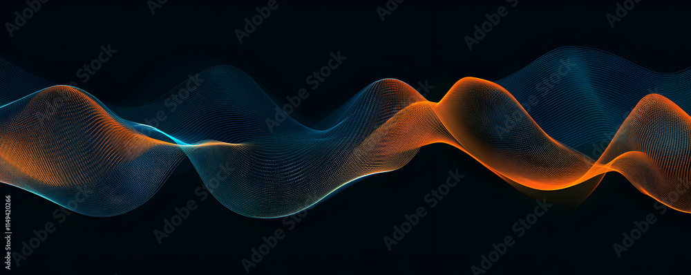 Poster abstract wave patterns in vibrant colors on a dark background.