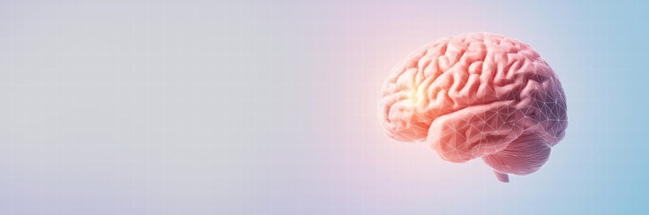 human brain in geometric design, showcasing neural connections and creativity. soft pink color contrasts with light background, evoking sense of innovation and thought