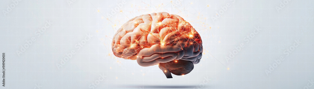 Poster glowing brain with neural connections, symbolizing intelligence and creativity. this abstract repres