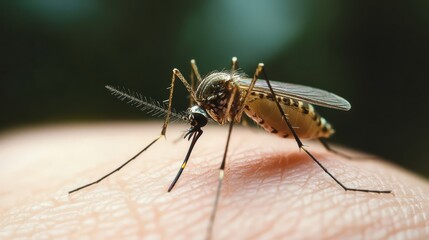 nasty insect mosquito sitting on her hand and drinks the blood of the pierced skin