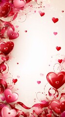 Vibrant Romantic Frame with Hearts and Ribbons for Love Themed Presentation