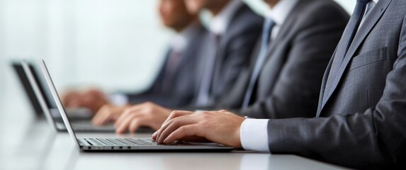 Business Professionals Working on Laptops in Modern Office Setting