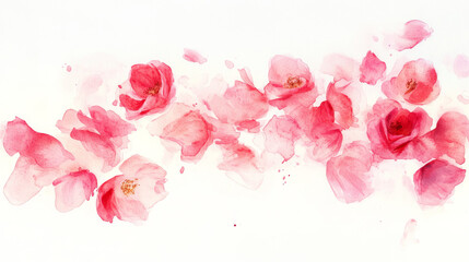 Fototapeta premium Watercolor Pink Rose Petals Scattered Background