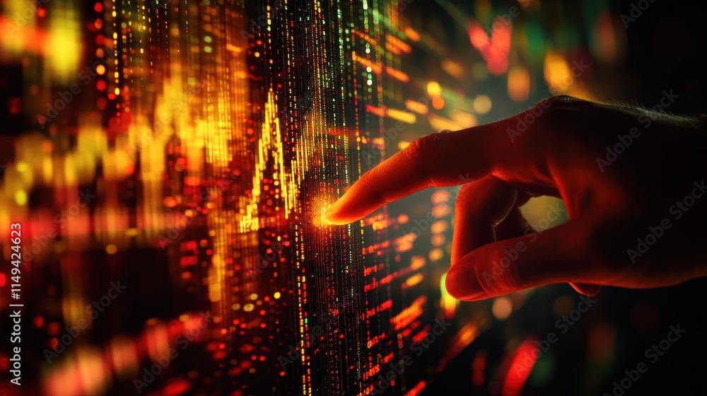 Poster hand touches glowing digital data graph.