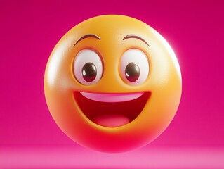 Joyful 3D Emoji Big Grinning Face Pink Background