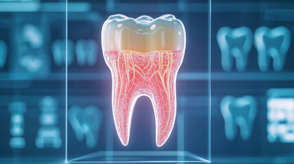 Intricate view of tooth highlighting nerve root structure, showcasing dental anatomy and health. This visual representation emphasizes importance of oral care