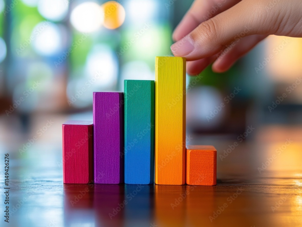 Poster Hand adding a yellow block to a colorful bar graph.