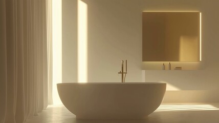 minimalist bathroom with a freestanding tub, floating vanity, and backlit mirror for a serene feel
