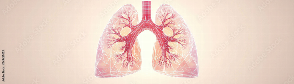 Poster visual representation of lungs with glowing polygonal design, showcasing intricate branching structu