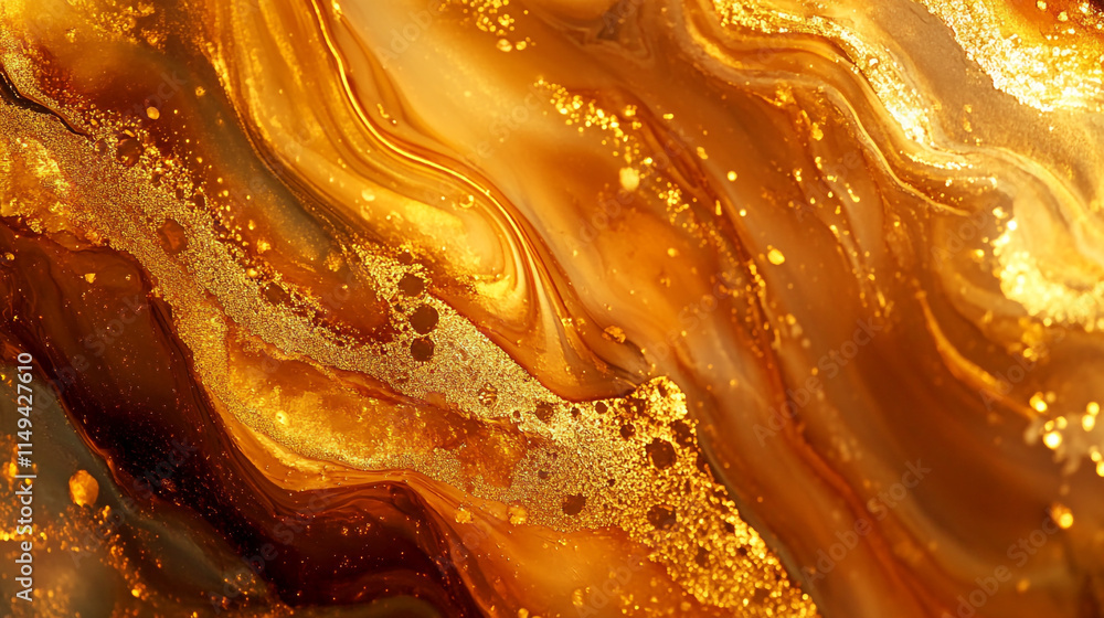 Poster Swirling golden patterns create a mesmerizing abstract artwork in warm tones and vibrant textures