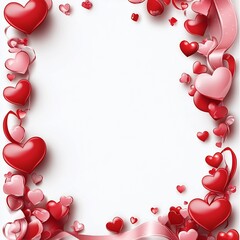 Romantic Hearts and Ribbons Frame Presentation Design on Transparent Background