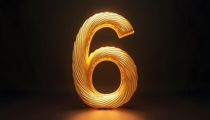 Glowing Golden Number Six: A 3D Rendered Digit