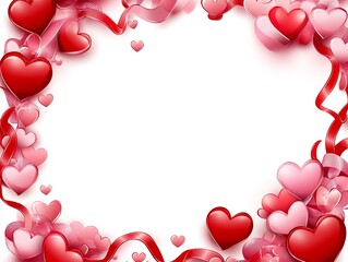 Romantic Red and Pink Hearts Ribbon Frame Presentation Design on Transparent Background