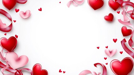 Romantic Frame with Hearts Ribbons and Love Themed Background Presentation Design