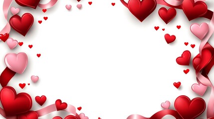 Vibrant Hearts and Ribbons Frame for Romantic Presentations and Designs