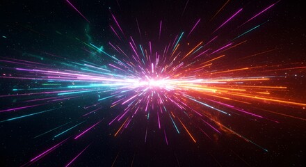 Naklejka premium Futuristic data flow. Explosion effect. Sci-fi Motion wallpaper. Neon Glowing Rays in Motion. Hyper Speed Space Travel Concept.