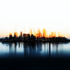 Fototapeta premium Multiple layers of a city skyline at dusk, urban complexity