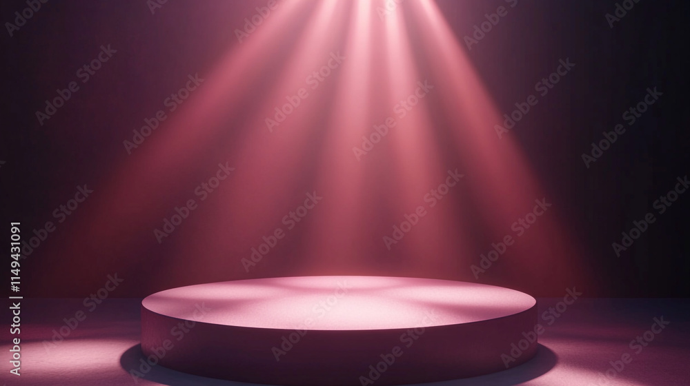 Poster stage illuminated by soft pink lights in a darkened performance space.