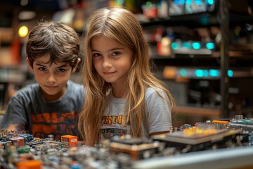 a girl assembling microchip components