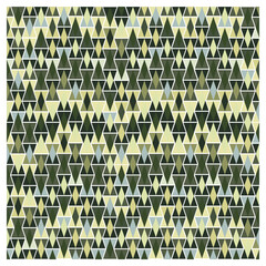 A repeating pattern of green and yellow triangles forming a geometric tessellation,  A square design filled with an array of triangles, creating an intricate and dynamic visual effect.