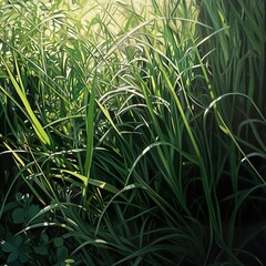 Obraz premium Vibrant Green Grass Meadow in Sunlight