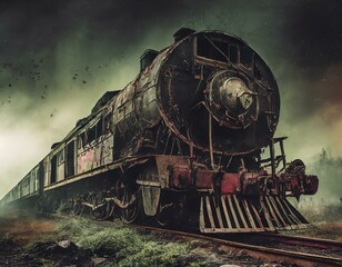 Naklejka premium ゲーム背景 ボロボロに朽ちた幽霊列車