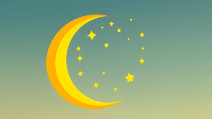 Crescent Moon and Stars: A minimalist design of a golden crescent moon with twinkling stars against a soft blue gradient background. This image evokes a sense of peace, tranquility, and wonder.