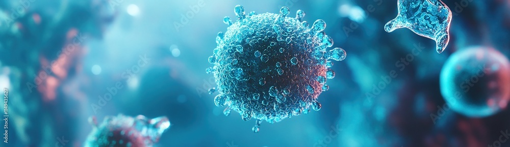 Poster microscopic virus particle structure: detailed view of infectious agent's morphology and anatomy und