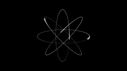 Animation of atom 3d model Concept of science, energy alpha channel on black background