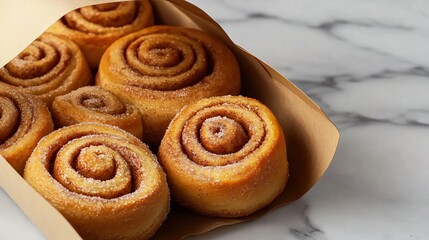 Fototapeta premium Delicious Cinnamon Rolls in Brown Paper Bag Bakery Sweet Treat