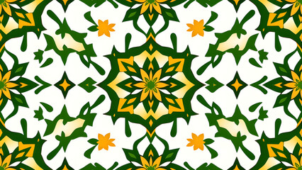 Vibrant Green and Gold Tile Pattern 