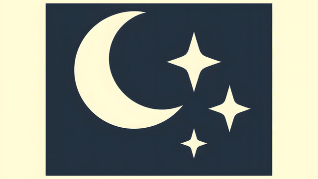 Celestial Night: A minimalist design featuring a crescent moon and twinkling stars against a dark blue background. The simple yet evocative imagery evokes a sense of tranquility and wonder.