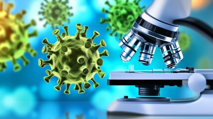Obraz premium Scientist meticulously examining virus sample under microscope, emphasizing dedication and precision in medical research