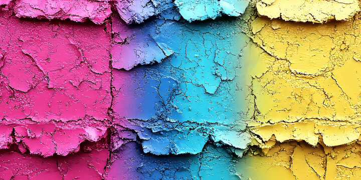 Pink Blue and Yellow Cracked Paint Texture