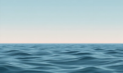 Fototapeta premium A serene view of calm ocean waters meeting a clear sky at the horizon.