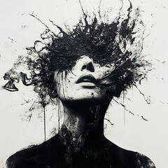 Abstract Monochrome Face: A Canvas of Inner Turmoil