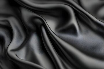 Fototapeta premium A close-up of smooth, black fabric with elegant folds and shadows.